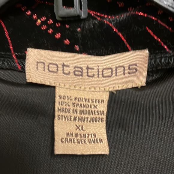 Notations Cocktail Jacket Black Velvet with Red Glitter Pattern Size XL - Picture 5 of 6